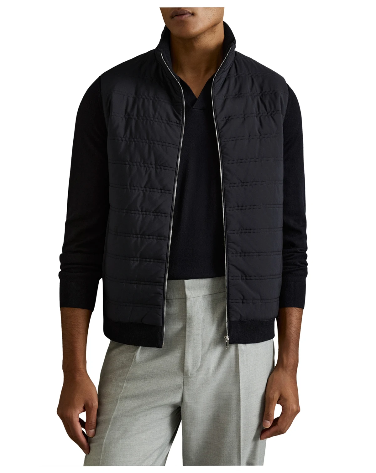 Men's Hybrid Quilt and Knit Zip-Through Gilet