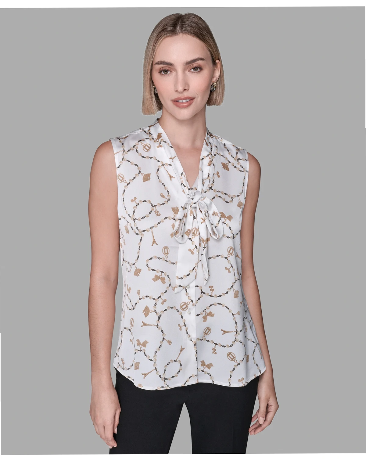Women's V-Neck Button Down Front Printed Top