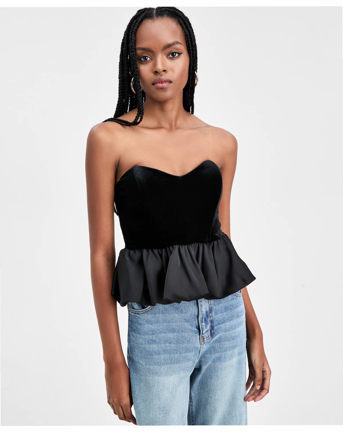 Women's Velvet Peplum Corset Strapless Top, Macy's Exclusive