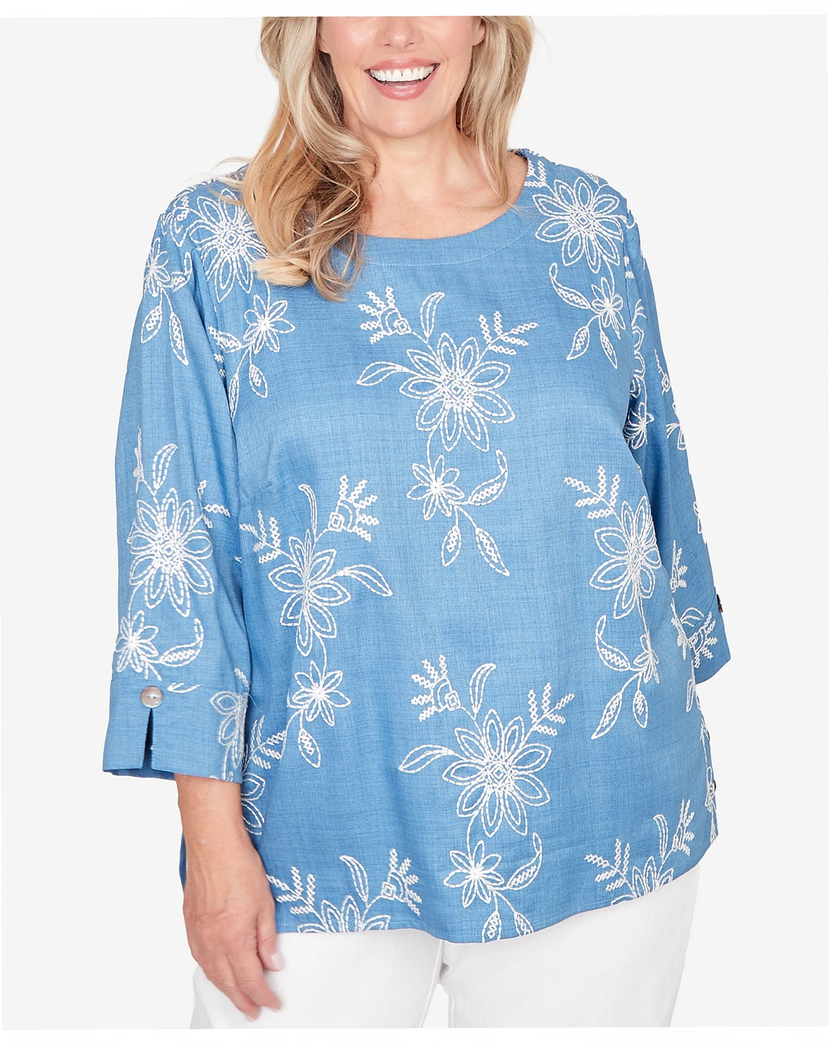 Plus Size Classic Tossed Floral Embroidered Top