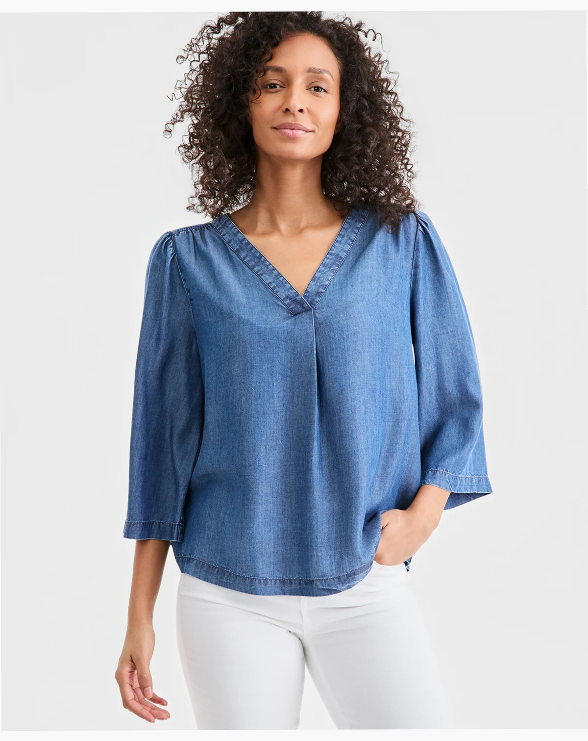 Petite V-Neck Bell Sleeve Top, Macy's Exclusive