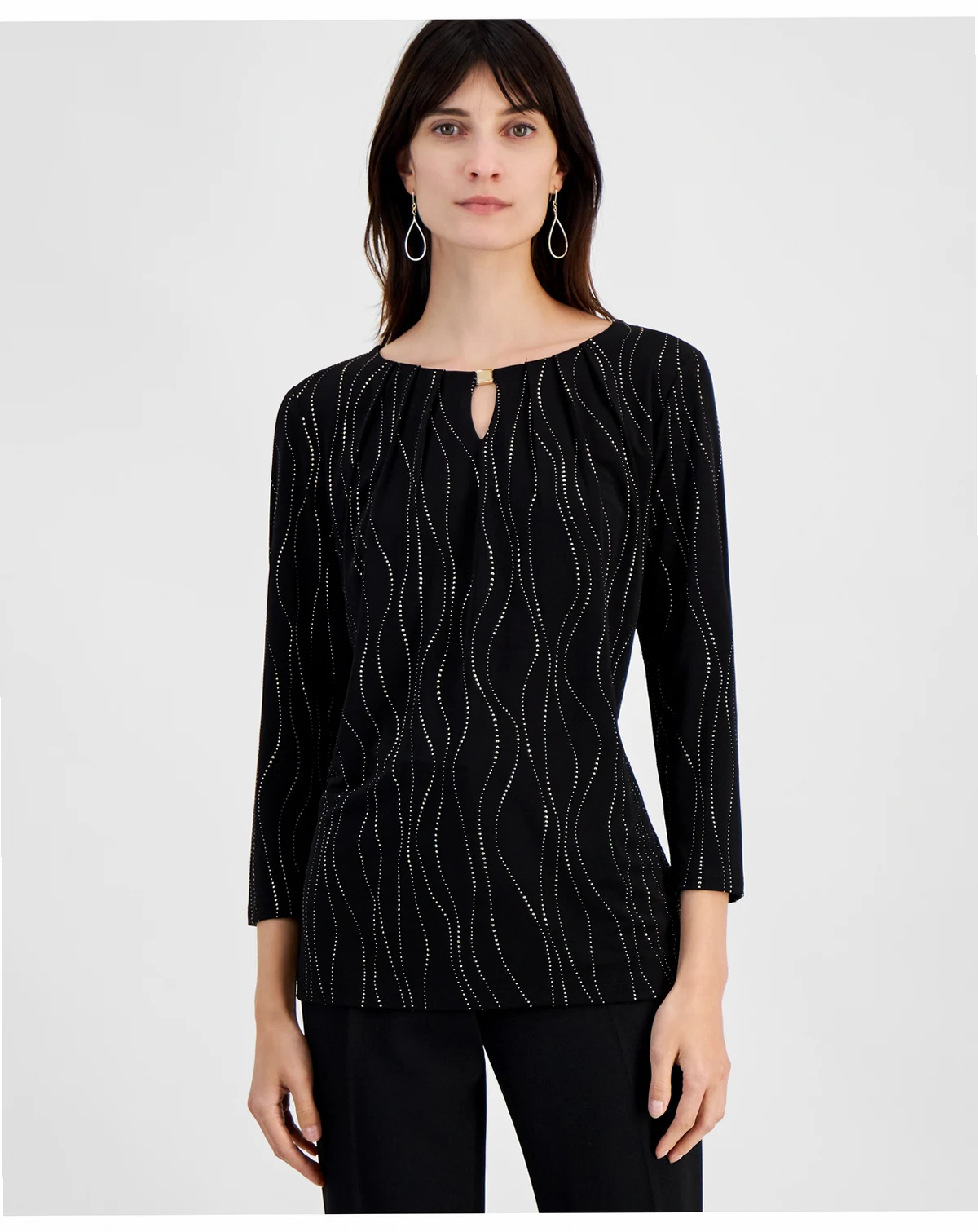 Women's Printed 3/4-Sleeve Keyhole Top, Regular and Petite Sizes
