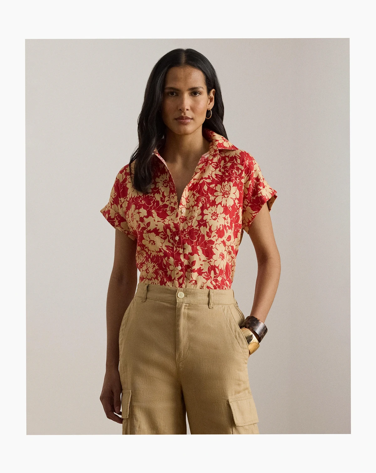 Women's Floral Print Collared Shirt