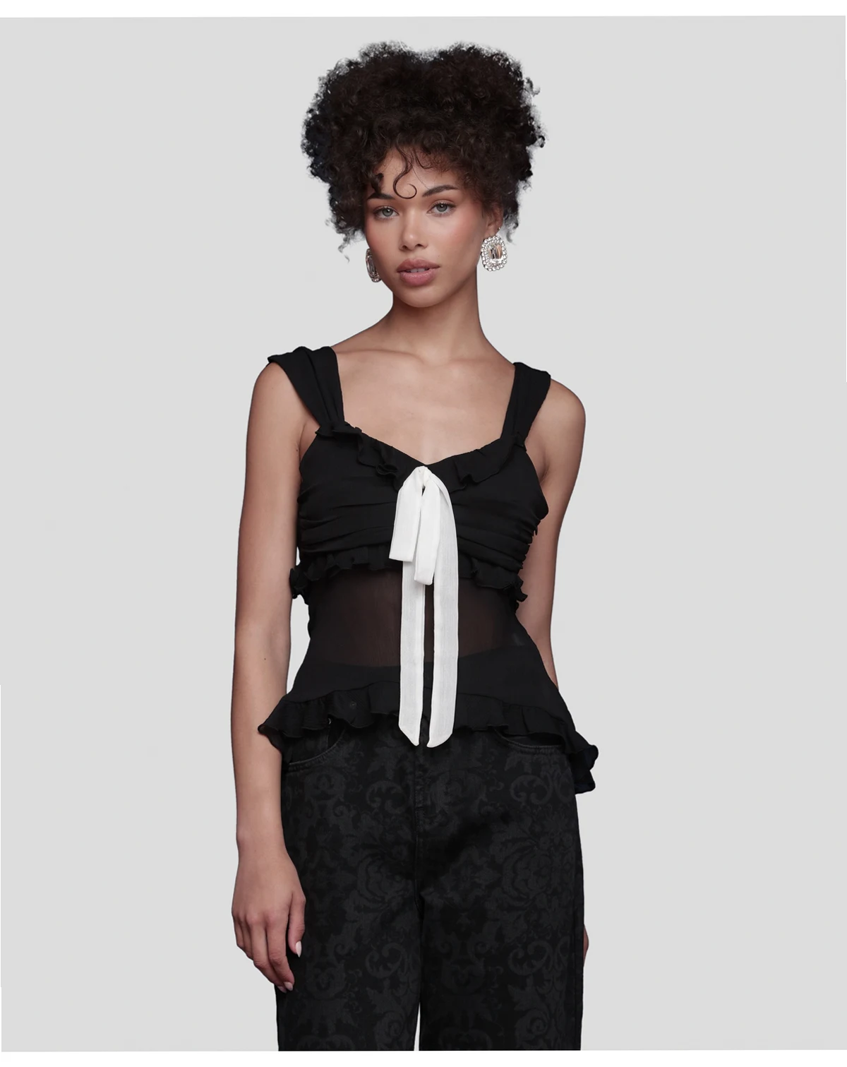 Women's Bow Detail Ruffle Top