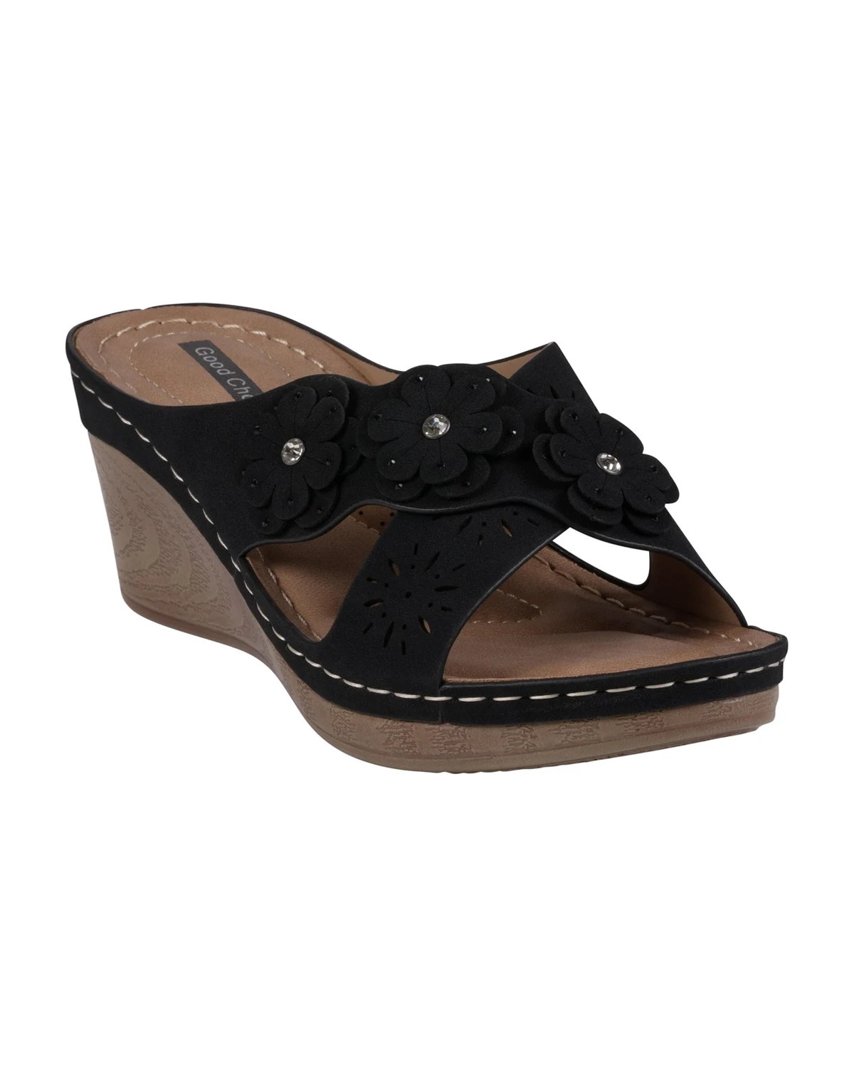 Women's Miller Cross Strap Flower Slip-On Wedge Sandals