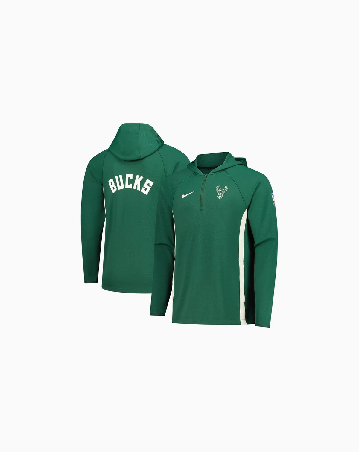 Men's Hunter Green Milwaukee Bucks Authentic On Court Zone Quarter-Zip Dri-FIT Hoodie Jacket