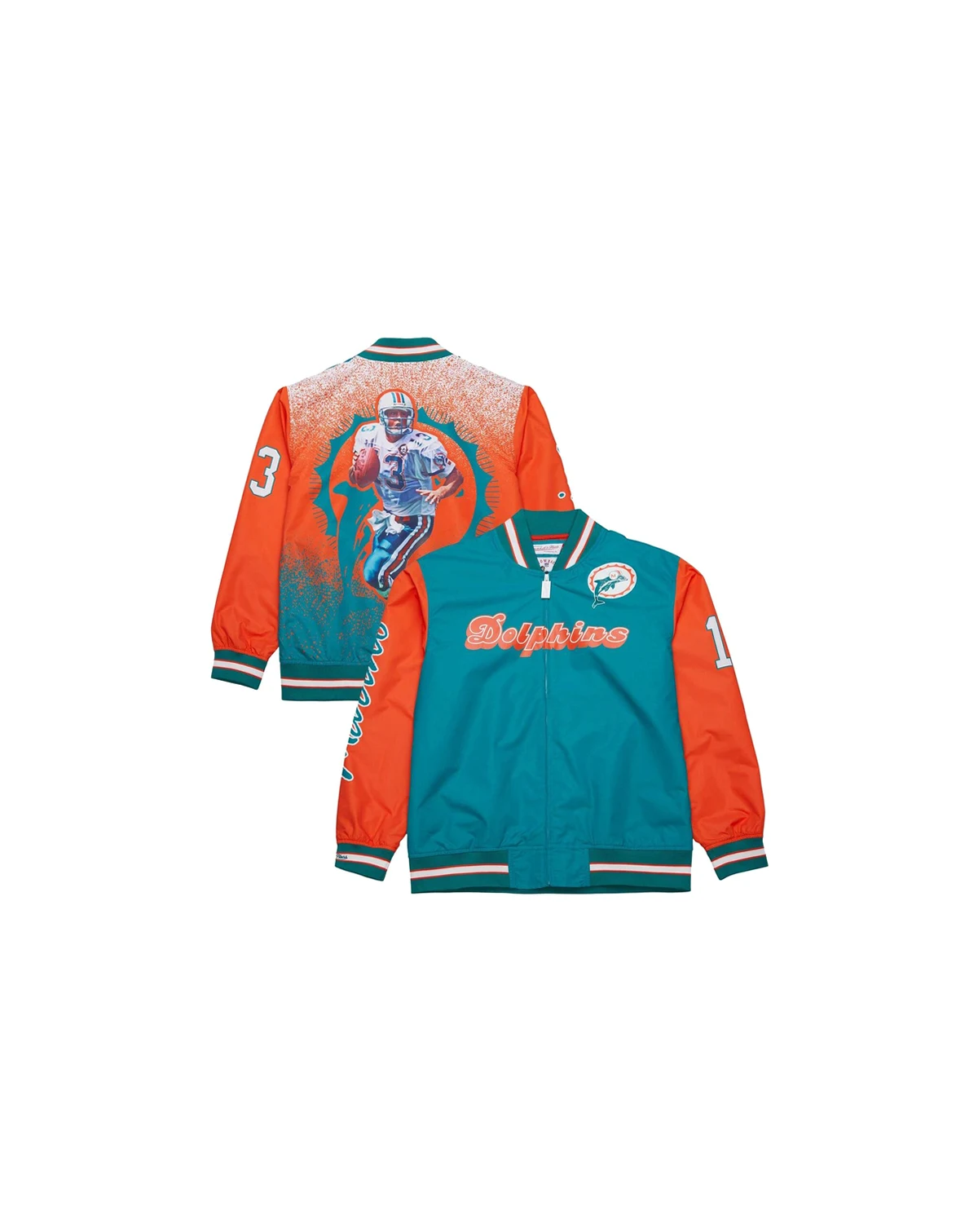 Men's Dan Marino Aqua Miami Dolphins Retired Player Graphic Full-Snap Satin Jacket