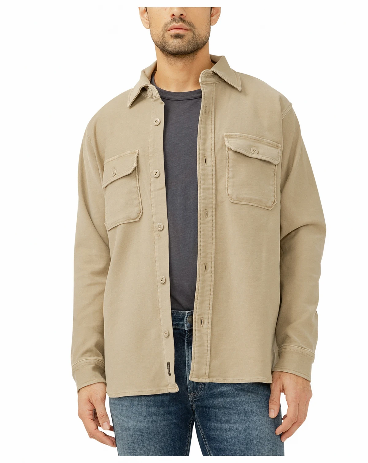 Men's Button Up Knit Flex Shirt Jacket