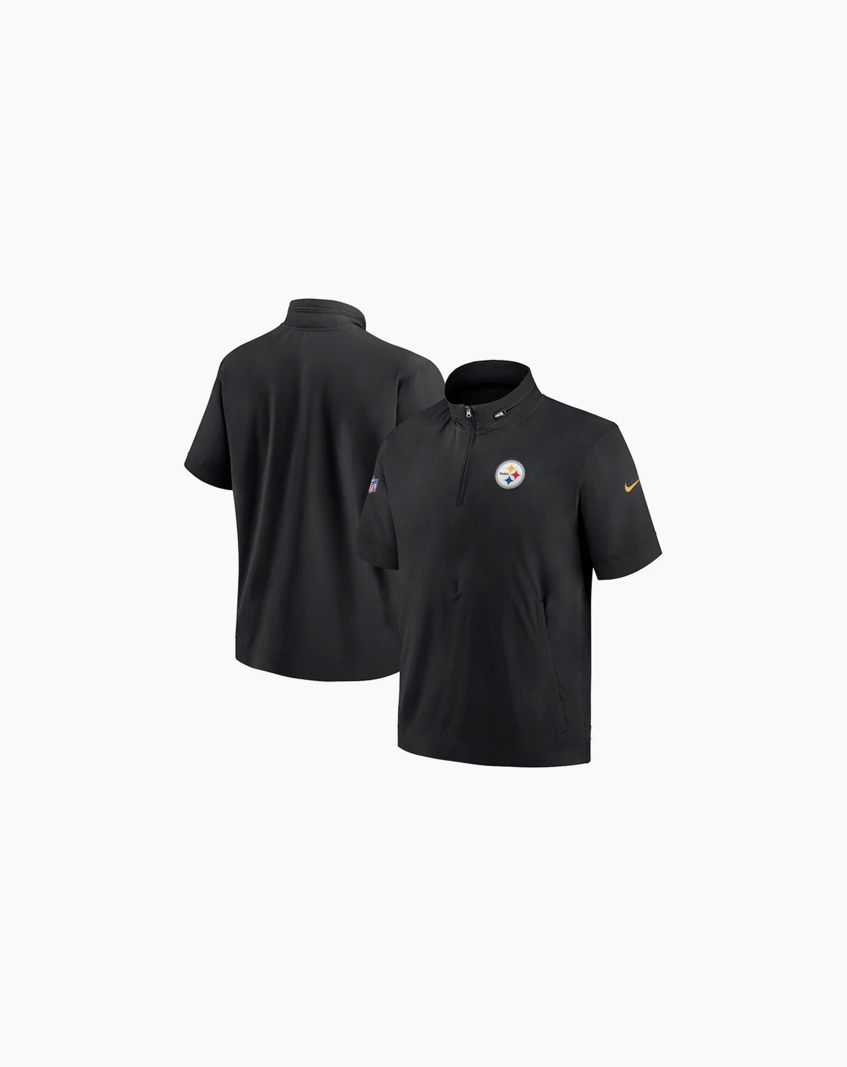 Men's Black Pittsburgh Steelers Sideline Coach Short Sleeve Hoodie Quarter-Zip Jacket