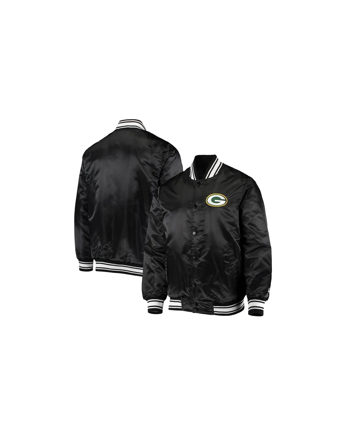 Men's Black Green Bay Packers Locker Room Satin Varsity Full-Snap Jacket