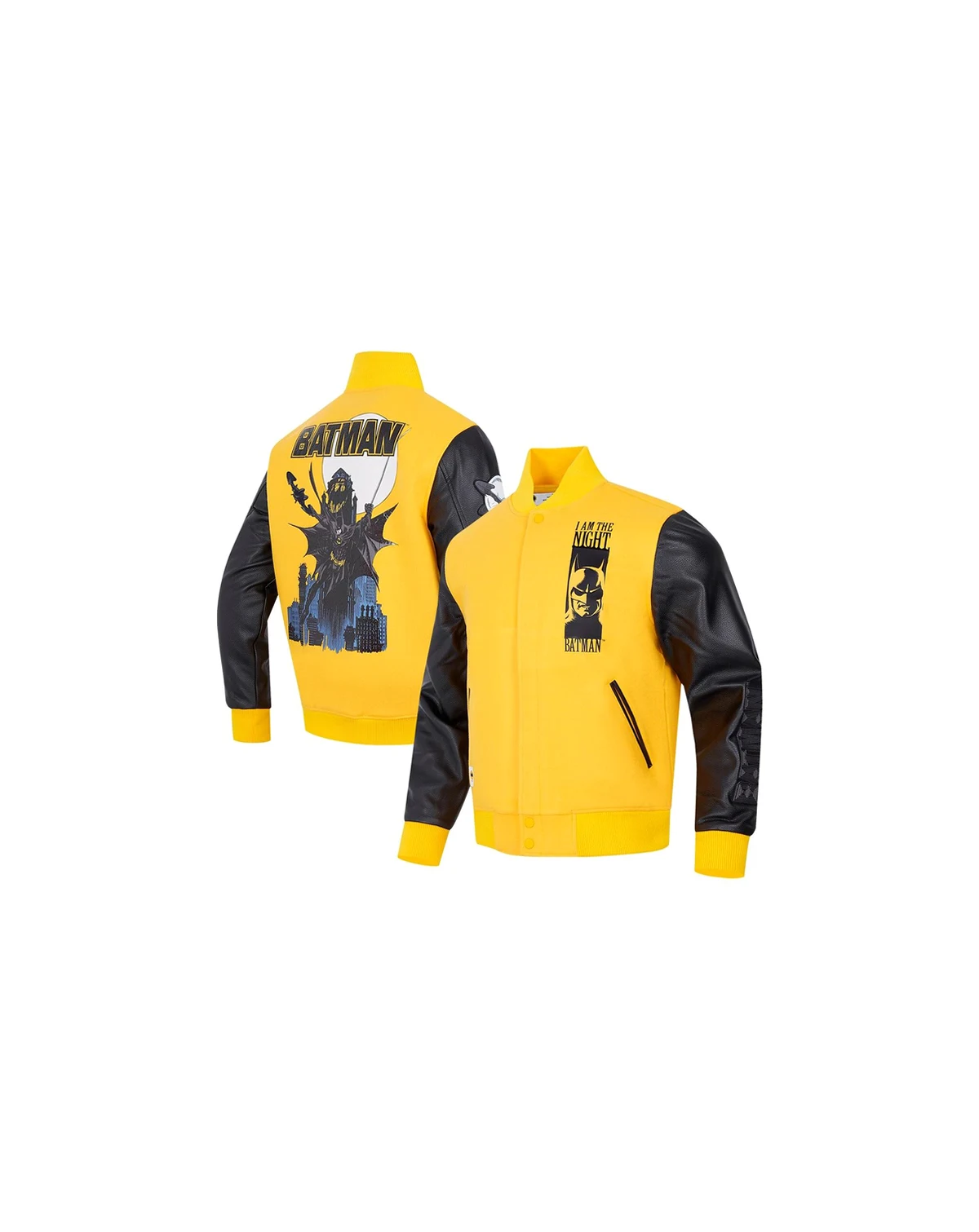 Men's Yellow Batman Comics I Am The Night Full-Zip Varsity Jacket