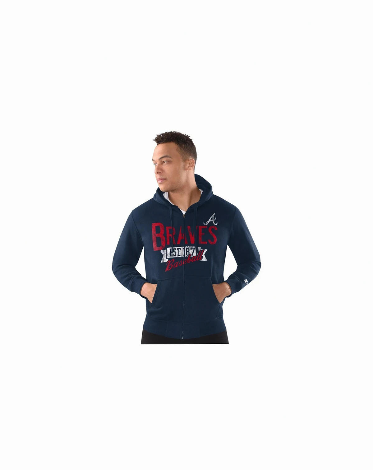 Men's Navy Atlanta Braves Distressed Full-Zip Hooded Jacket