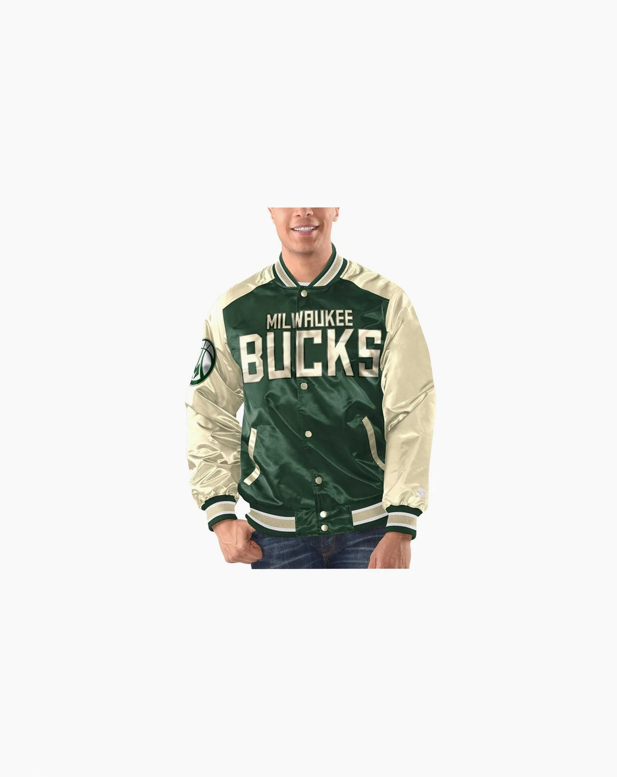 Men's Hunter Green, Cream Milwaukee Bucks Renegade Satin Full-Snap Varsity Jacket