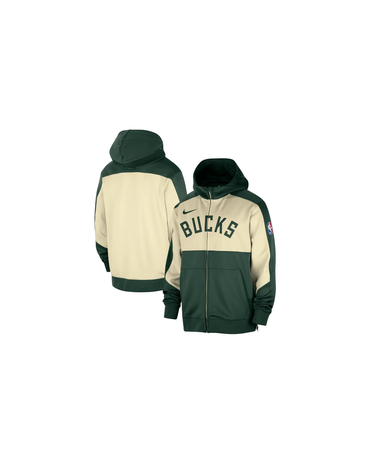 Men's Hunter Green Milwaukee Bucks Authentic On-Court Showtime Performance Full-Zip Hoodie