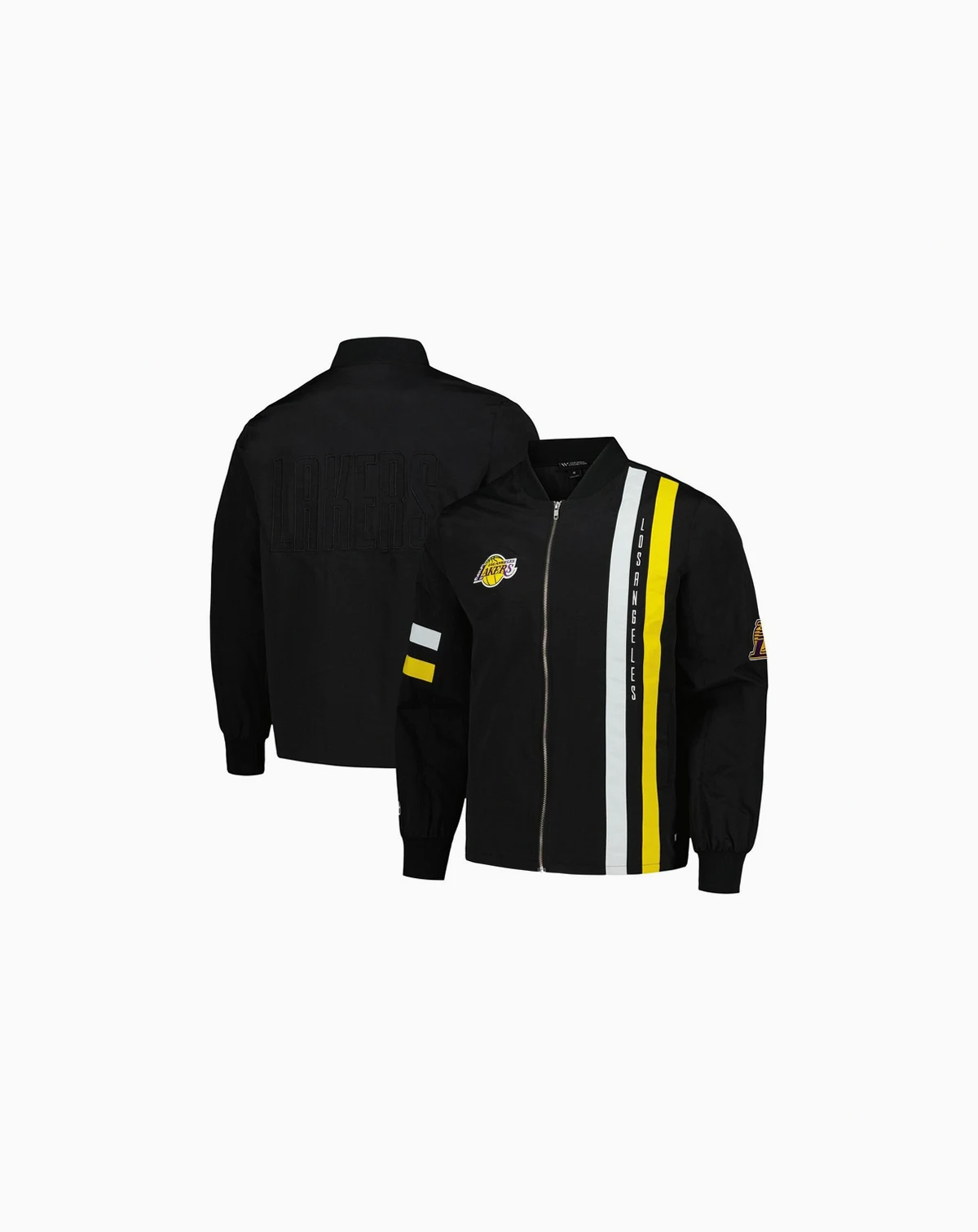 Men's and Women's Black Los Angeles Lakers Stitch Applique Full-Zip Bomber Jacket