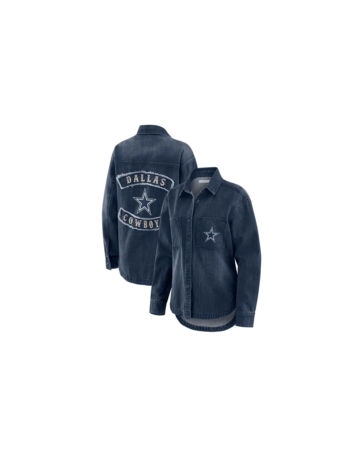 Women's Denim Dallas Cowboys Washed Oversized Denim Full-Snap Shacket
