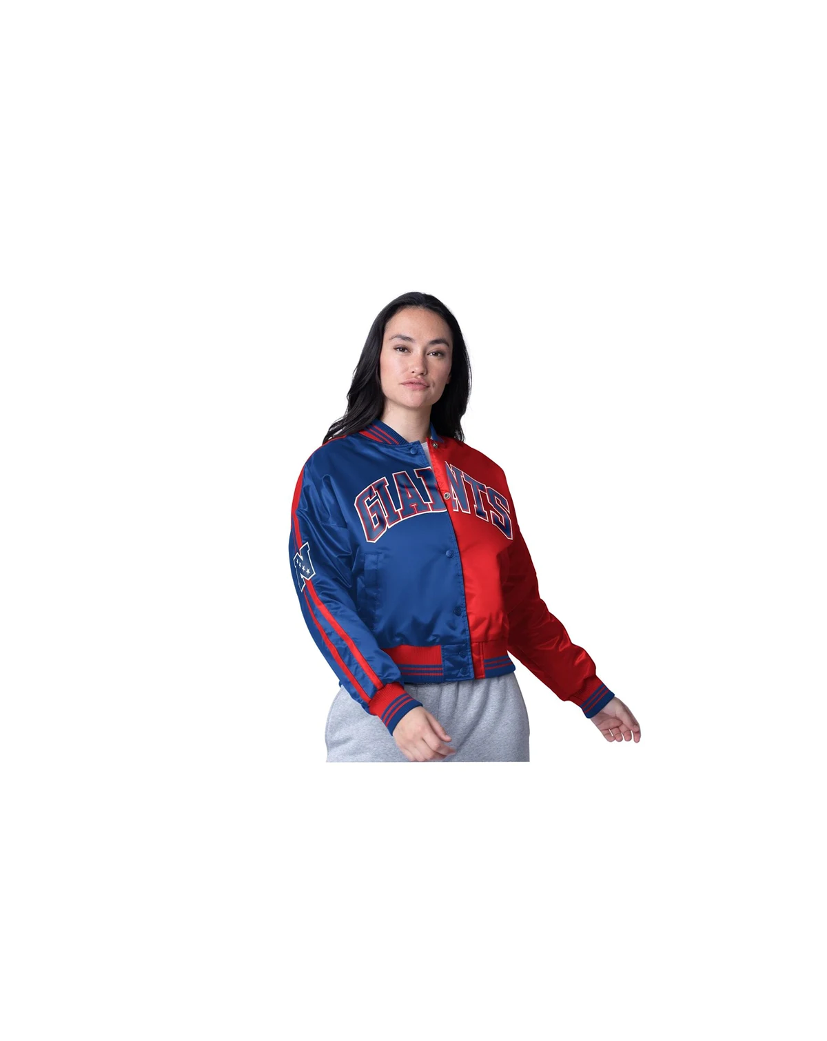 Women's Red/Royal New York Giants Cropped Full-Snap Jacket