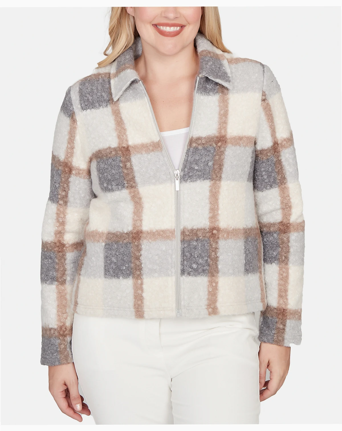 Women's Petite Vienna Plaid Boucle Long-Sleeve Jacket