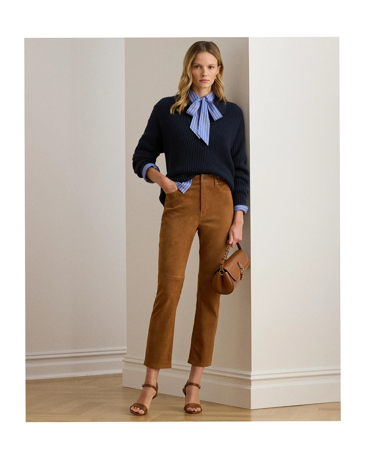 Women's High-Rise Goat-Suede Straight Ankle Pants