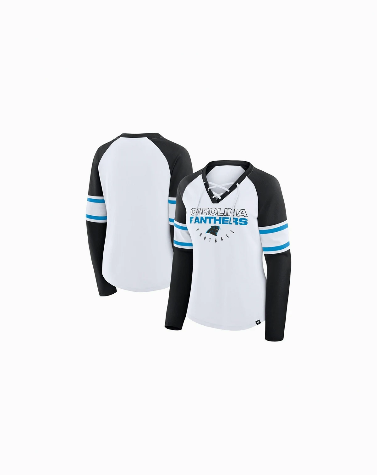 Women's White/Black Carolina Panthers Redzone Blitz Package Raglan Lace-Up V-Neck Long Sleeve T-Shirt
