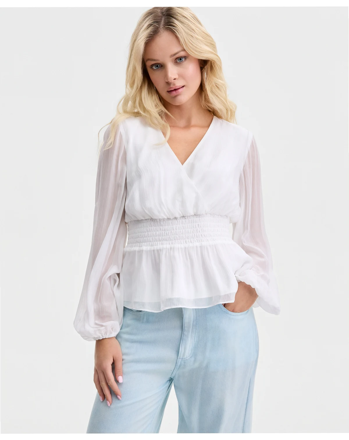 Women's Mishka Chiffon Smocked Peplum-Hem Blouse