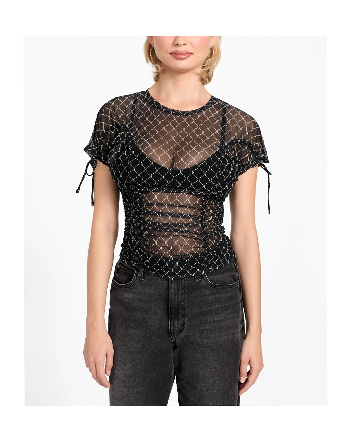 Women's Chain Mesh Logo Shirred Top