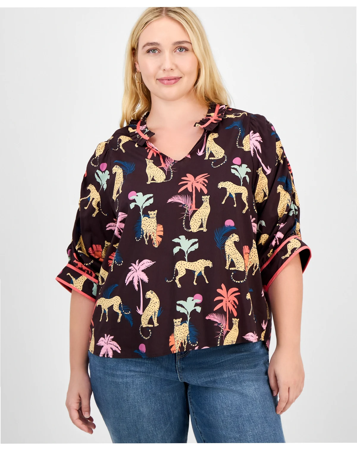 Women's Printed Elbow-Sleeve Blouse