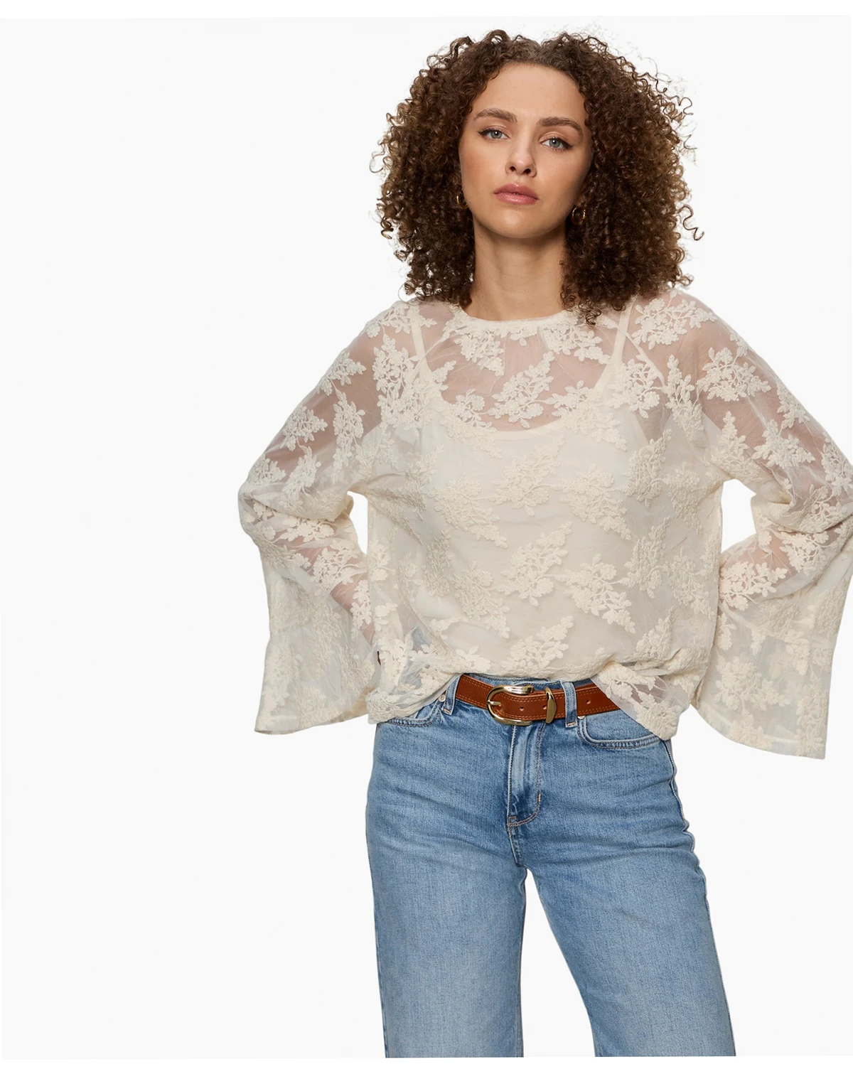 Women's Boho Lace Crew Neck Top