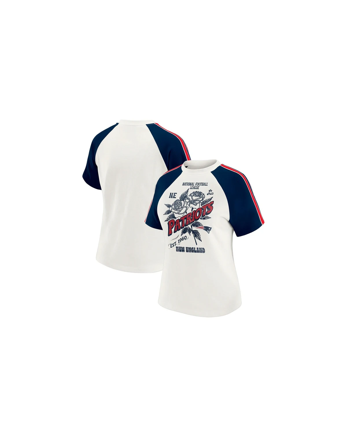 Women's White New England Patriots Sleeve Stripe Distressed Raglan T-Shirt