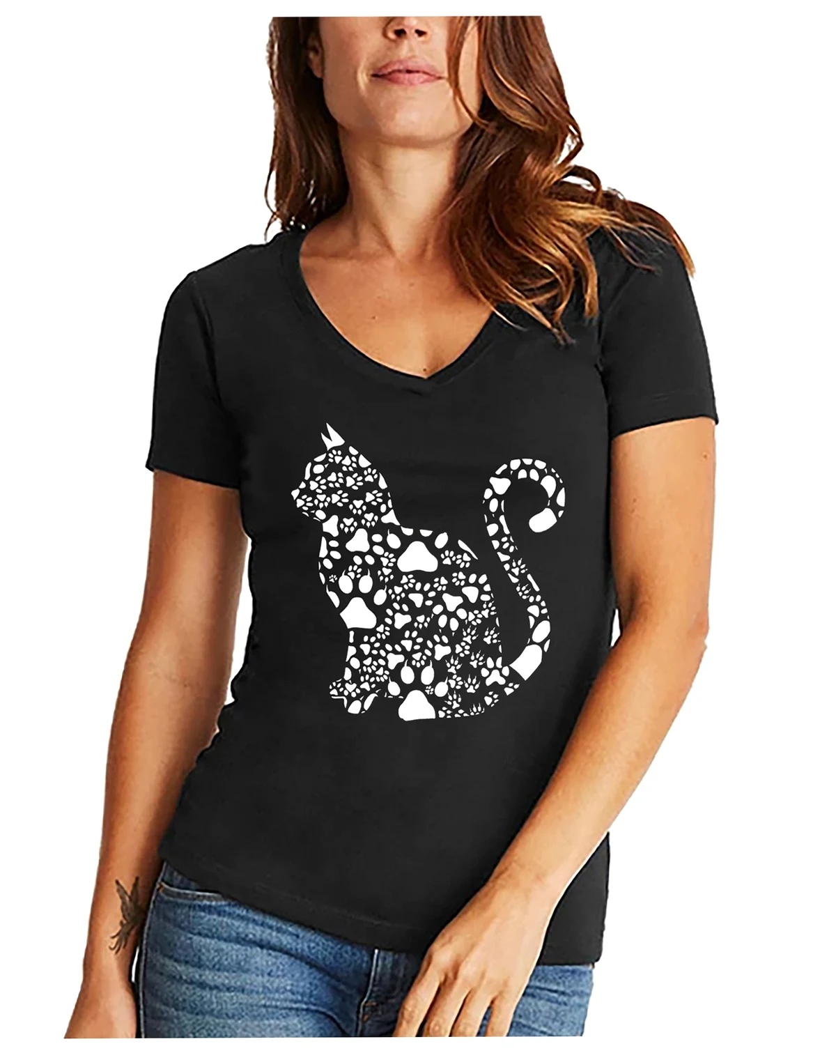 Women's Word Art Cat Paws V-Neck T-Shirt
