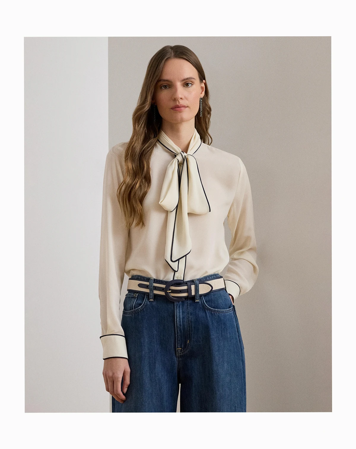 Women's Two-Tone Tie-Neck Top