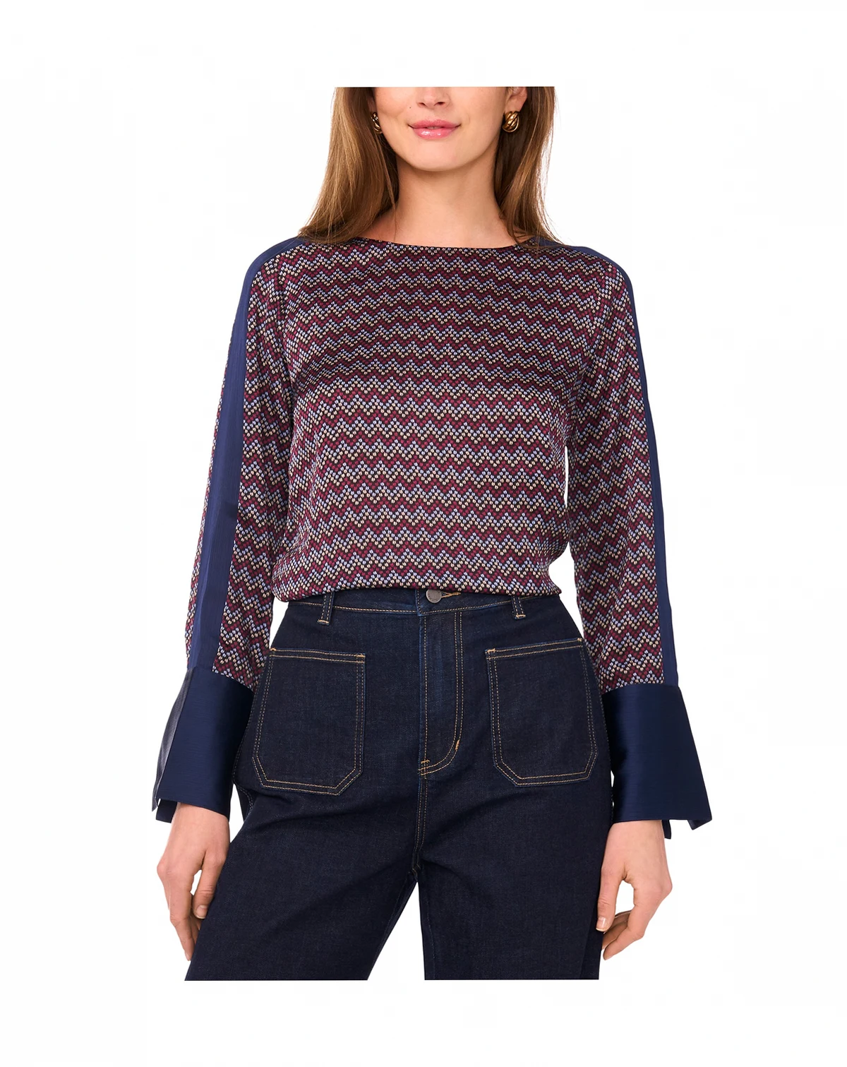 Women's Printed Wide-Cuff Blouse