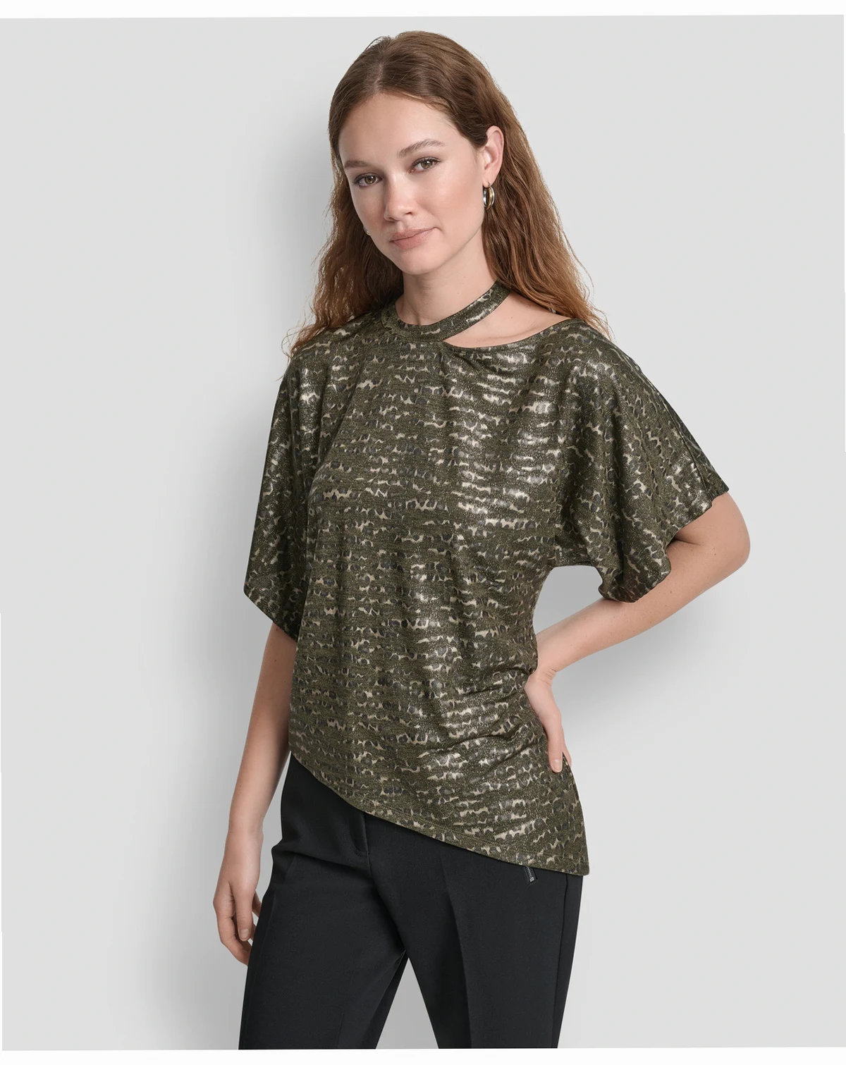 Women's Short Sleeves Cut Foil Printed Top