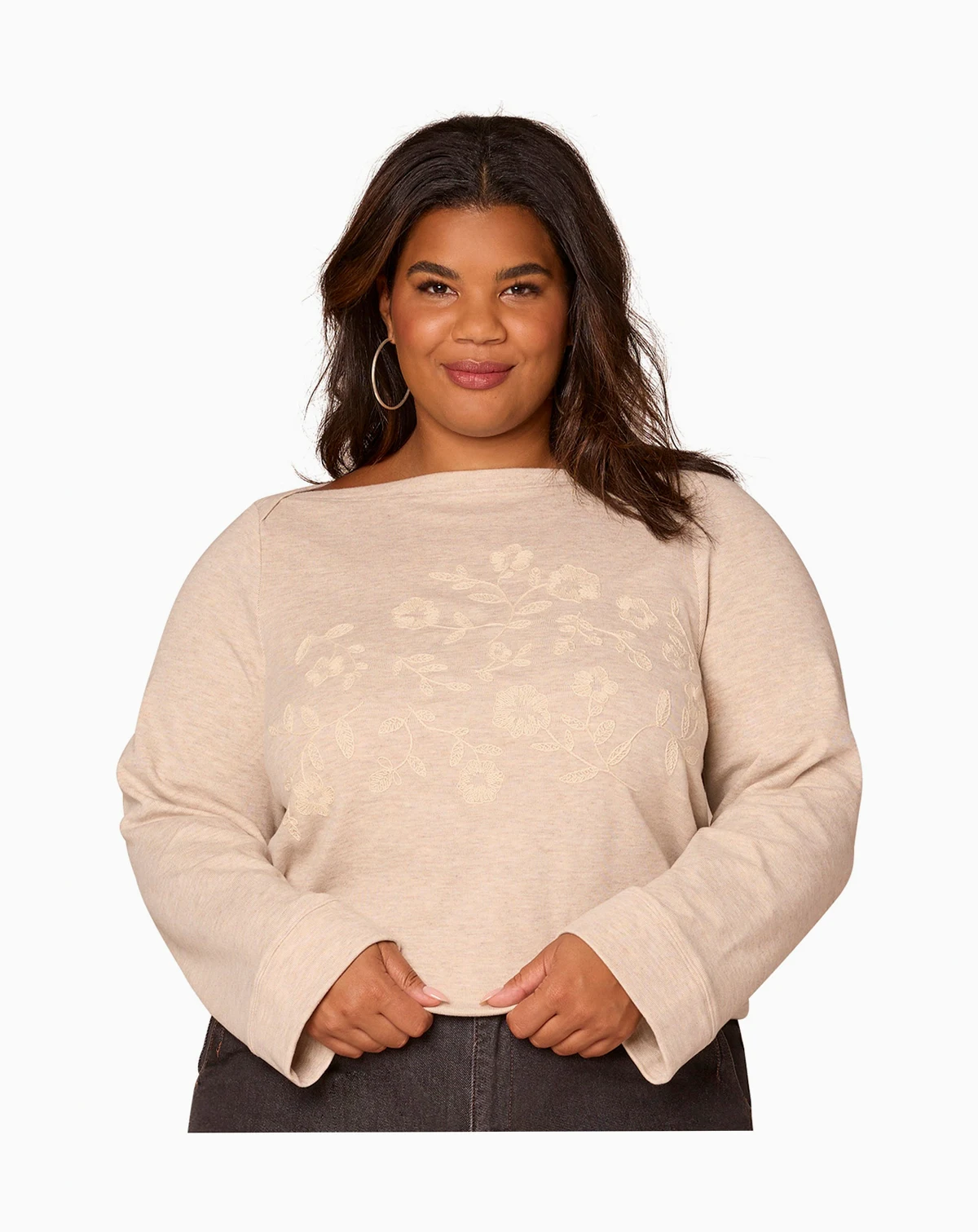 Plus Size Bell Sleeve Boat Neck Top