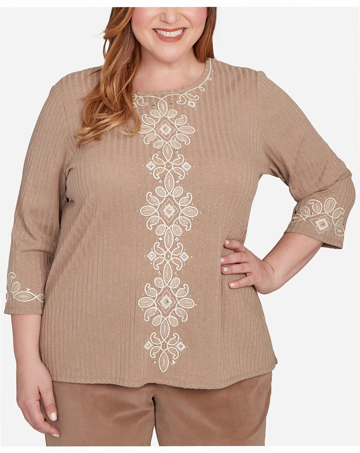 Plus Size Vienna Embroidered Medallion Center Knit Top