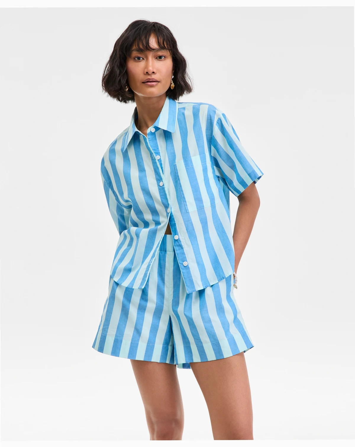 Women's Cotton Striped Short-Sleeve Shirt, Exclusively at Macy's