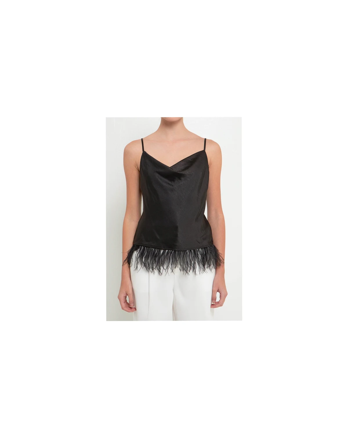 Women's Satin Cowl Neck Top with Feather