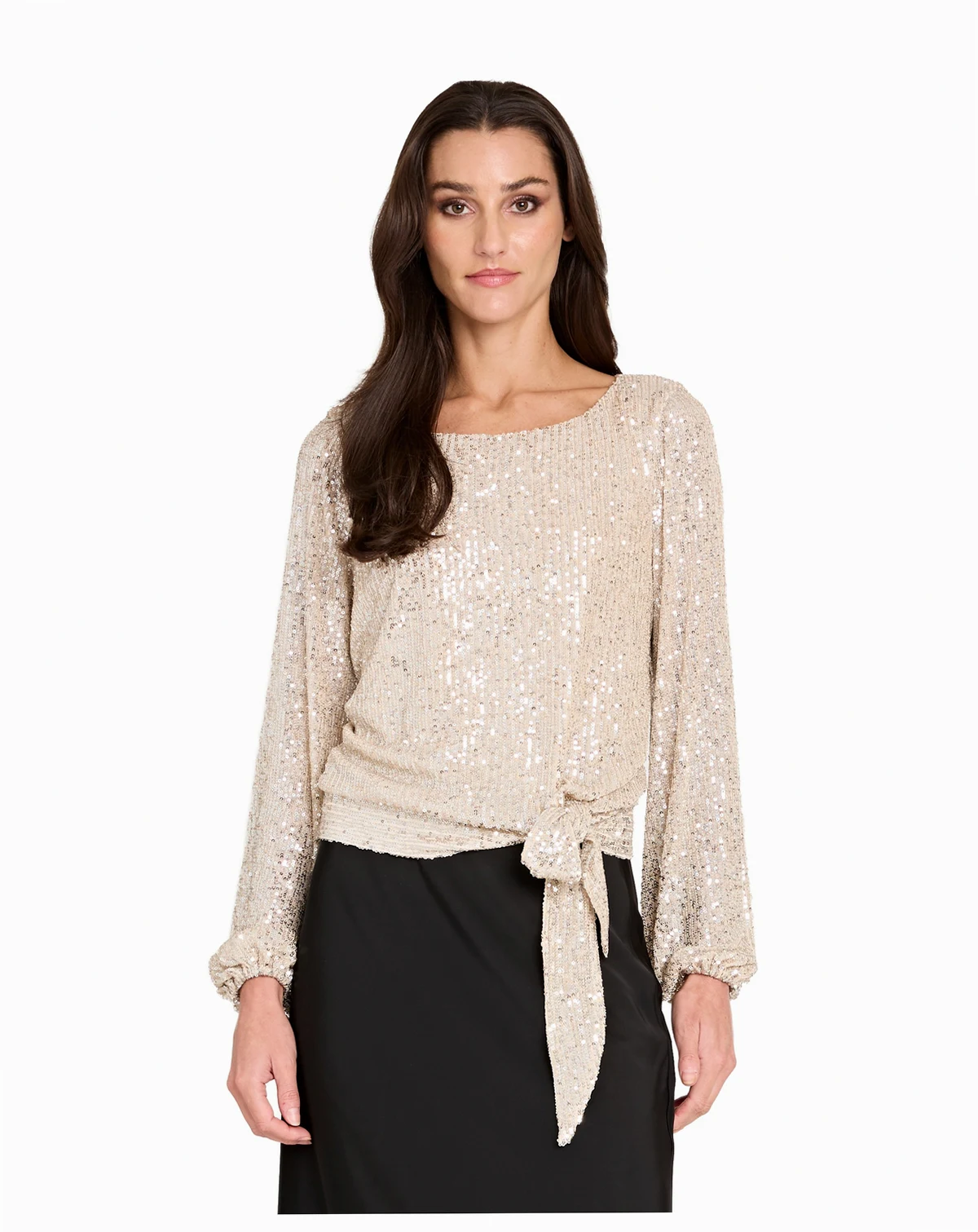 Petite Sequin Tie-Hem Top