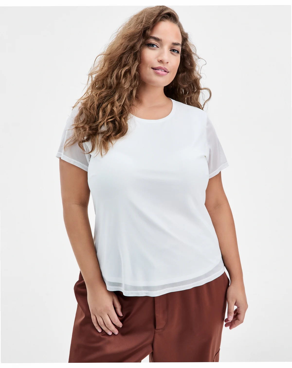 Trendy Plus Size Trendy Plus Size Mesh Short-Sleeve Top, Macy's Exclusive