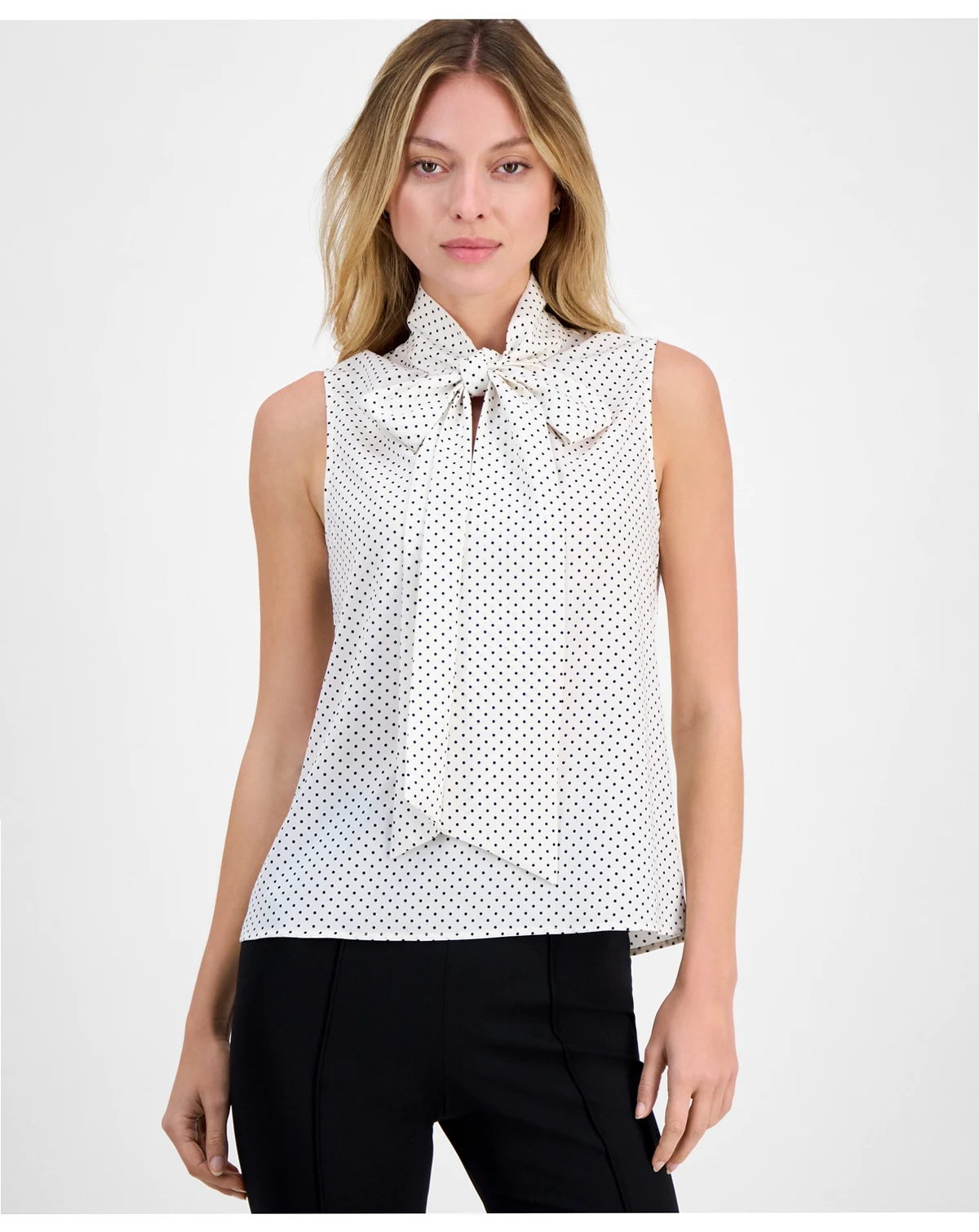 Women's Sleeveless Dot Print Bow-Tie Blouse
