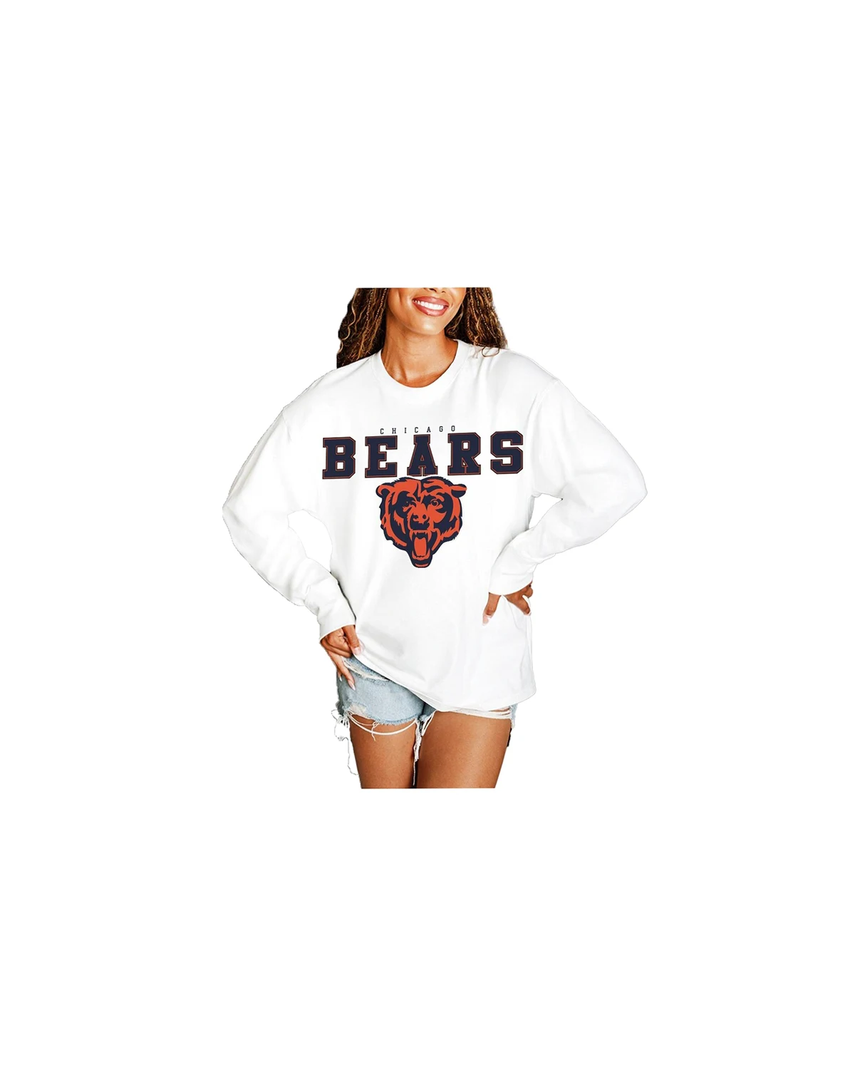 Women's White Chicago Bears Big Goals Oversized Long Sleeve T-Shirt