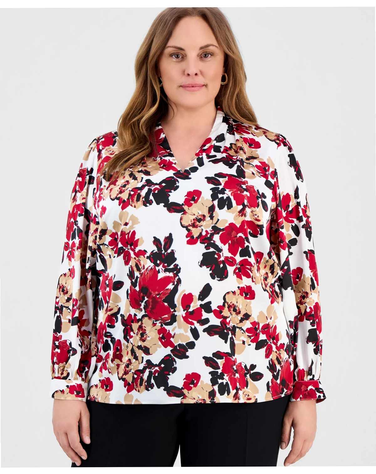 Plus Size Printed Satin V-Neck Top