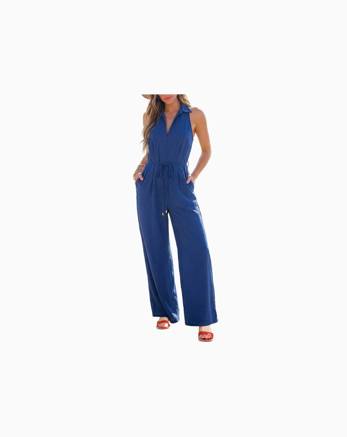 Women's Collared Zipper Closure Unlined Jumpsuit