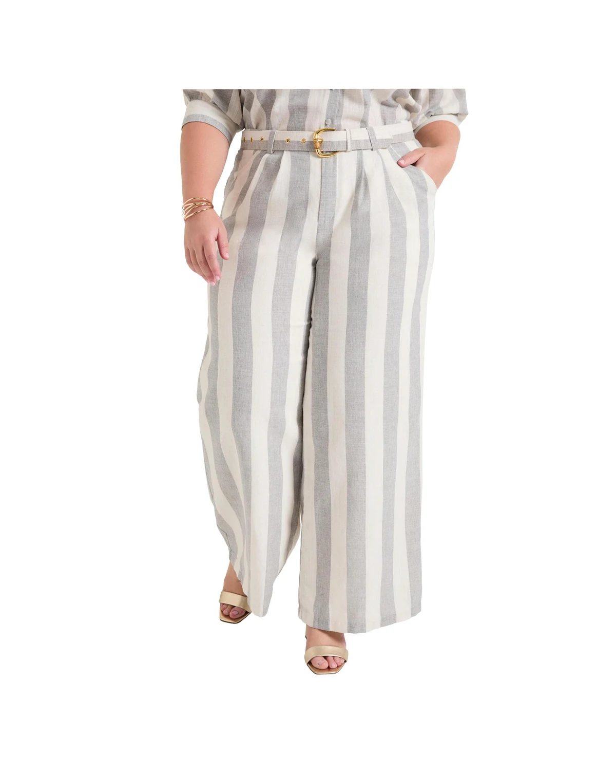 Women's Curvie Fit High-Waisted Wide-Leg Linen Pant