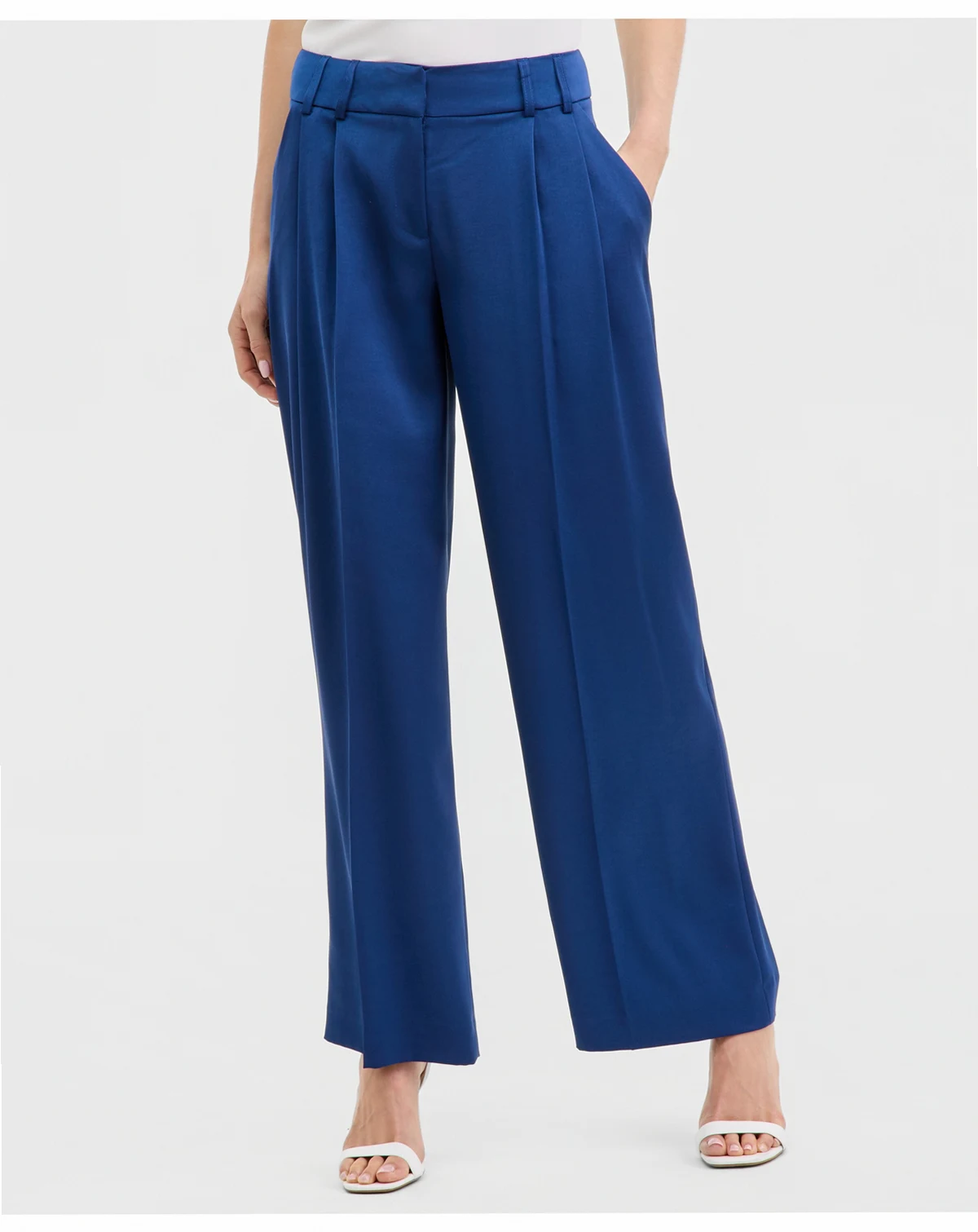 Petite Satin Pleated Wide-Leg Pants