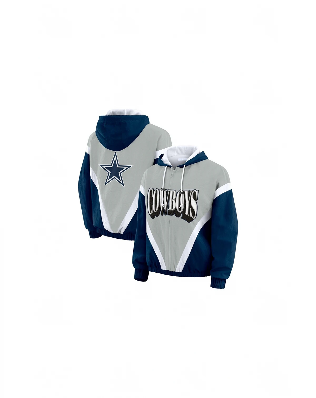 Women's Navy/Gray Dallas Cowboys Plus Size Retro Crinkle Full-Zip Windbreaker Jacket
