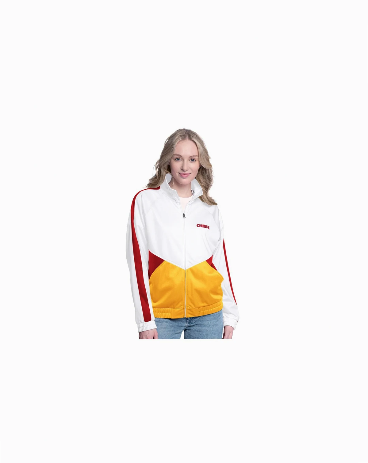 Women's White/Red Kansas City Chiefs Rally Rhinestone Full-Zip Track Jacket