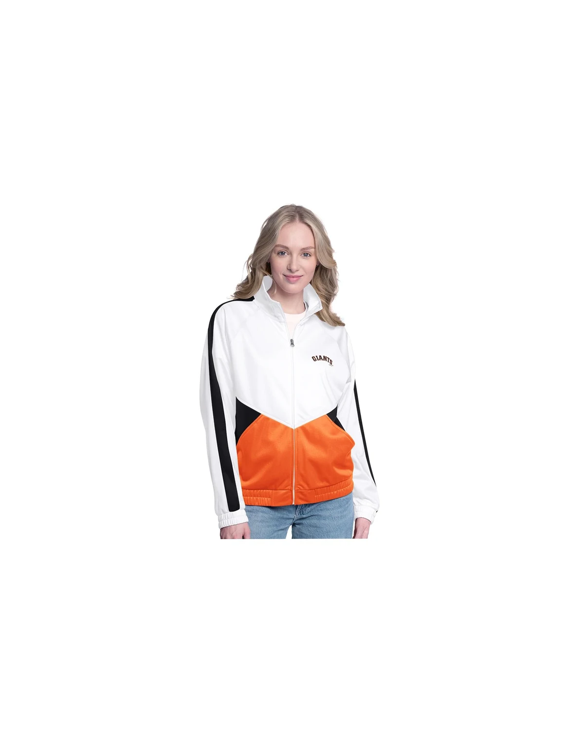 Women's White/Black San Francisco Giants Rally Rhinestone Raglan Full-Zip Track Jacket