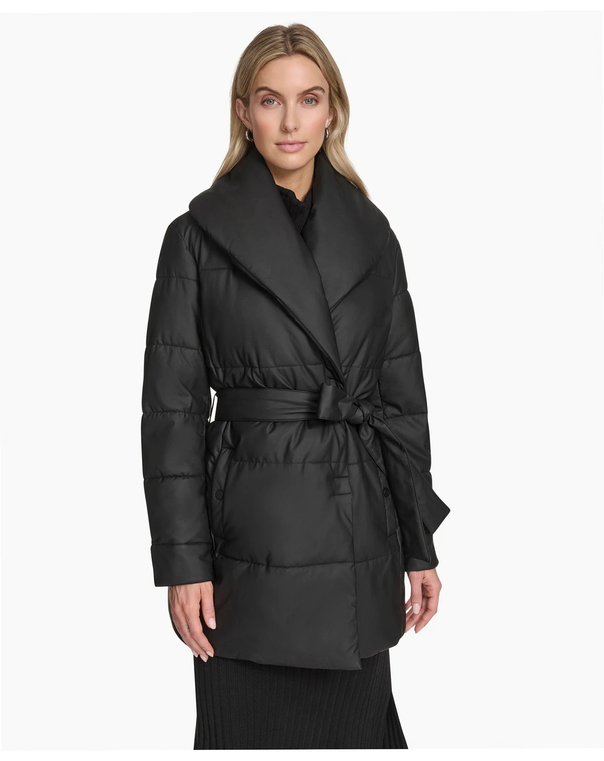 Women's Adela Pillow Collar Faux Leather Wrap Coat