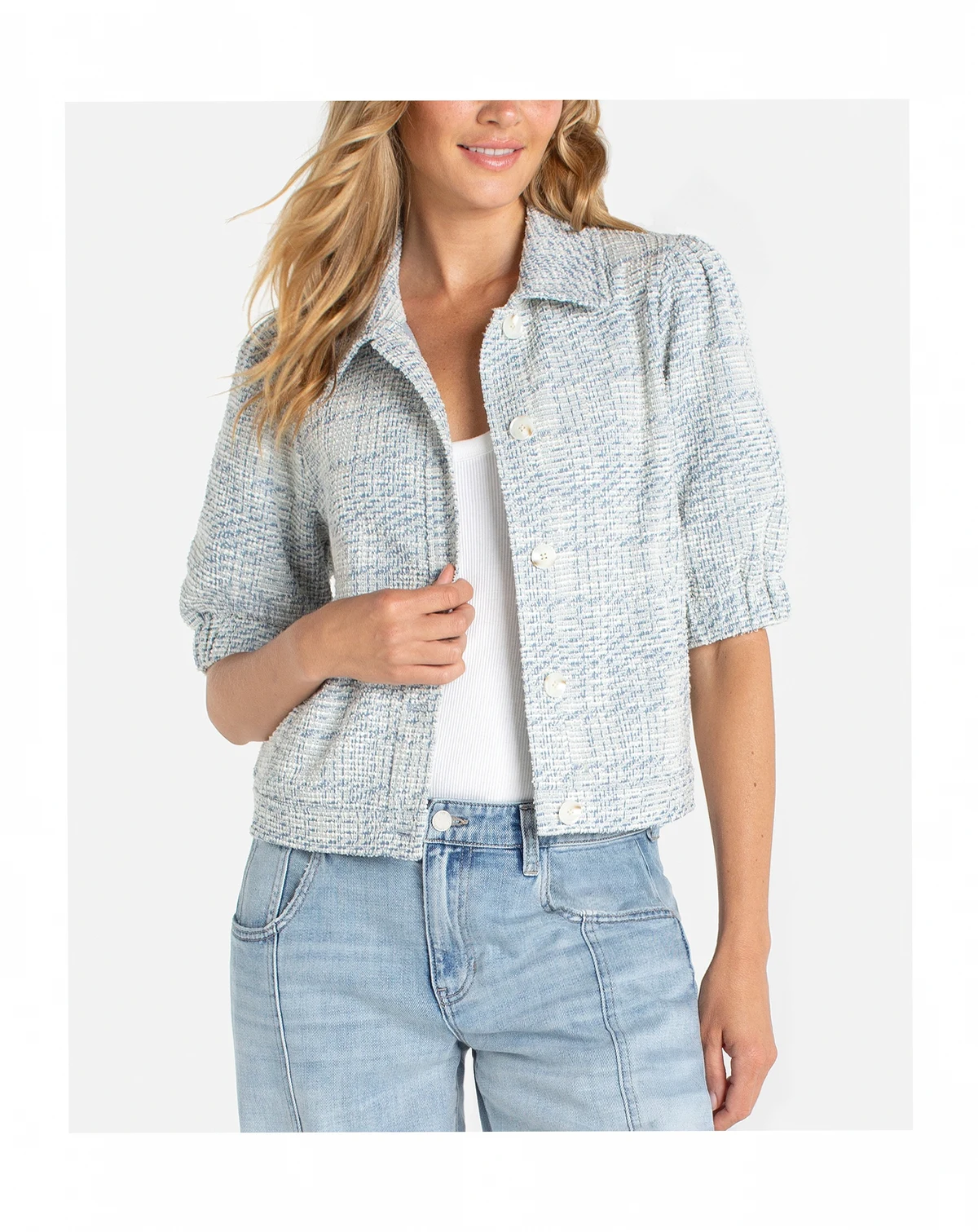 Women's Collared Short Puff Sleeve Jacket